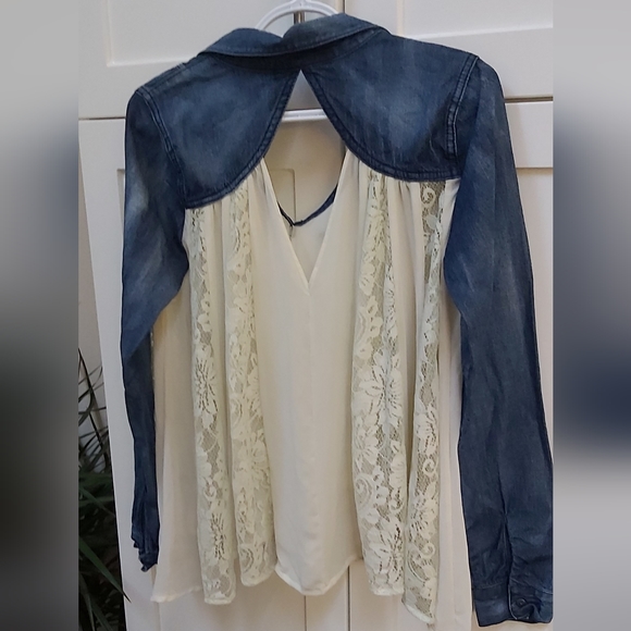 Free People denim and lace top - Picture 7 of 9